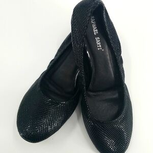 RS Black Genuine Leather‎ Textured Ballet Flat